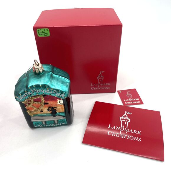 Landmark Creations Santa Monica Pier Glass Ornament California Hand Painted VTG - Picture 2 of 13